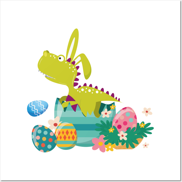 Dinosaur T-Rex Bunny Easter Egg Funny Gift For Boys Wall Art by macshoptee